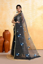 Piyari Fashion Women's Grey Embellished Cotton Blend Embroidery Saree | Grocsy