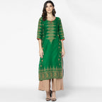 Cheera Hand Block Print Bottle Green & Skin Color Straight Kurta With Palazzo (MAAI-091K) | Grocsy