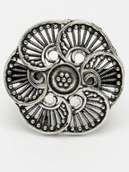 NVR Women's Silver-Toned Floral Shape Adjustable Finger Ring | Grocsy