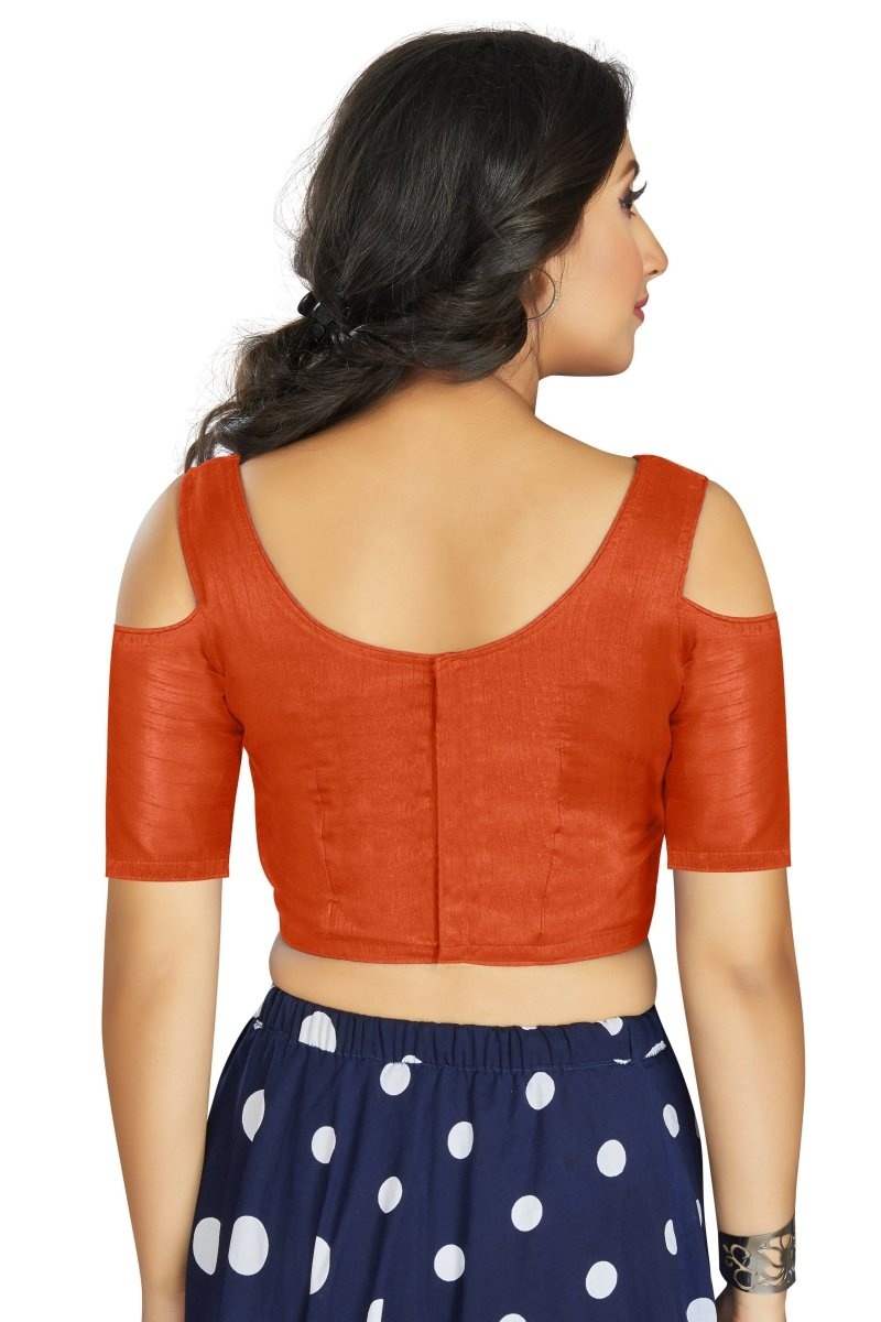 Aastha Fashion Women's Orange Art Silk Cold Shoulder Sleeve Readymade Blouse | Grocsy
