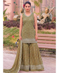 KC Mustard Bandhani Printed Heavy Emrboidery Worked Sharara Suit Ethnic Wear | Grocsy