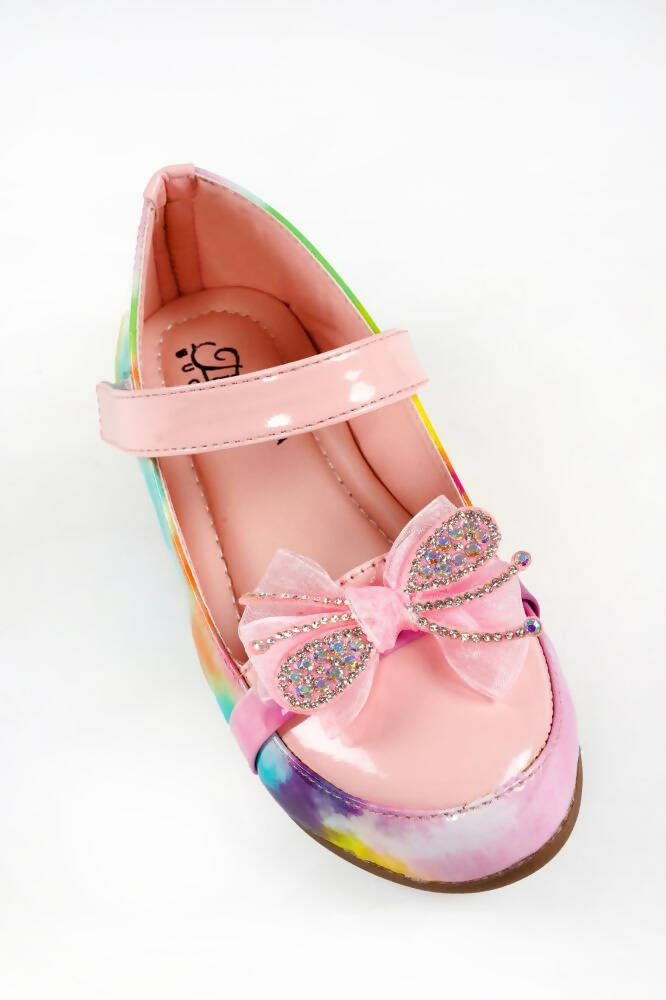 Tiny Bugs Girls Party Wear Velcro Ballerinas - Pink | Grocsy