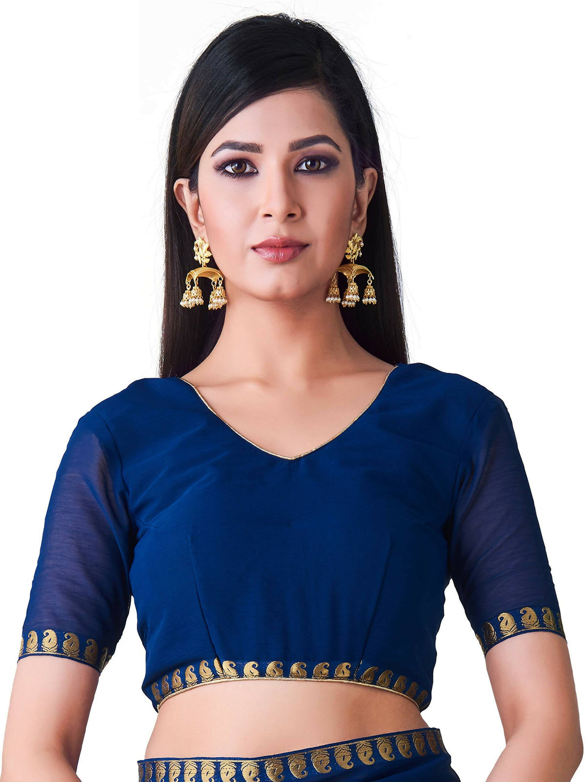 Mimosa Women's Navy Blue Banarasi Chiffon Saree | Grocsy