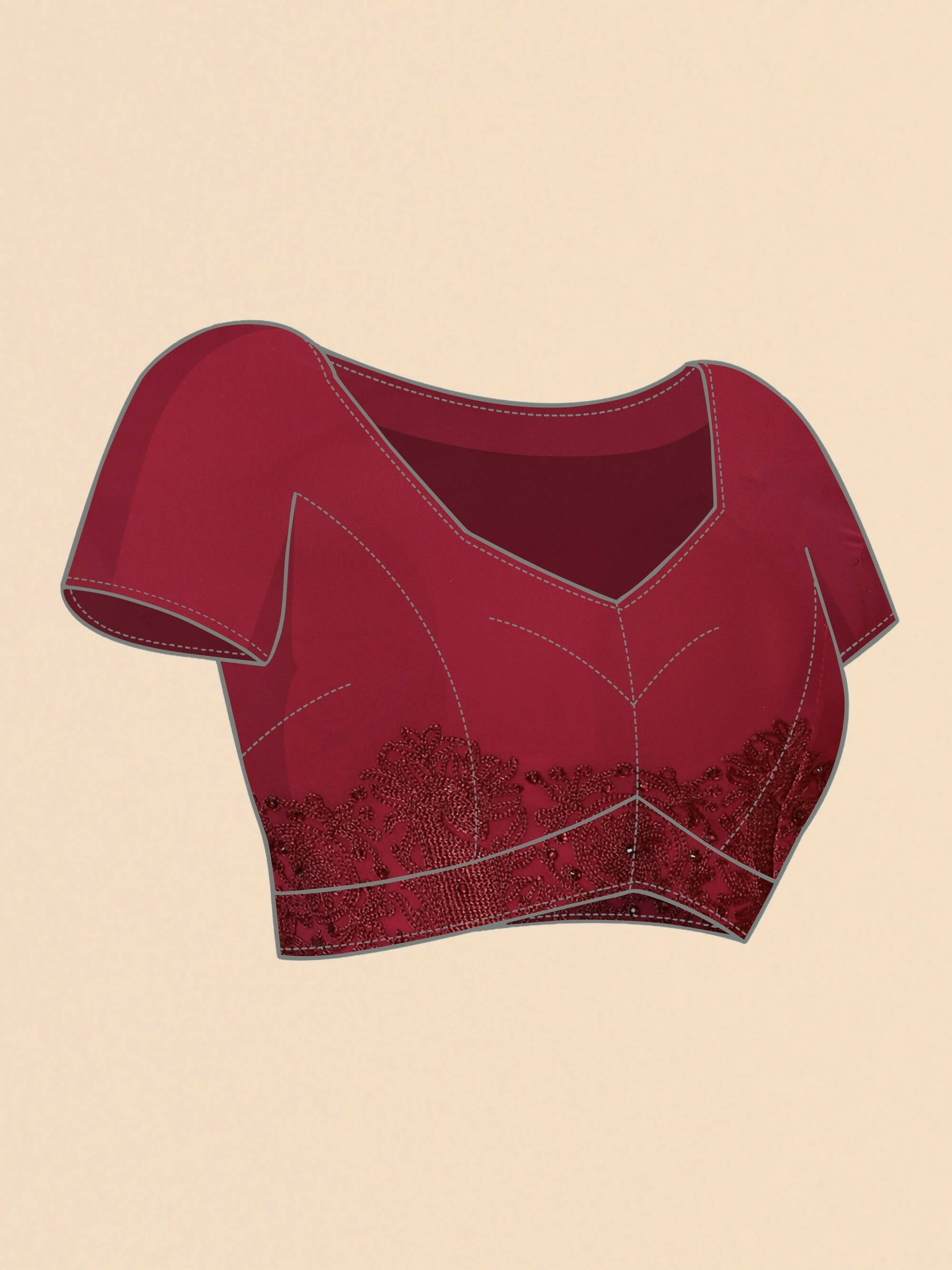 Maroon Georgette Embroidered and Stone Work Saree with Unstitched Blouse Piece - Roozal | Grocsy