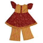 Mhyssa Gathered Sleeves Red Kurta With Full Length Yellow Palazzo Set For Kids | Grocsy