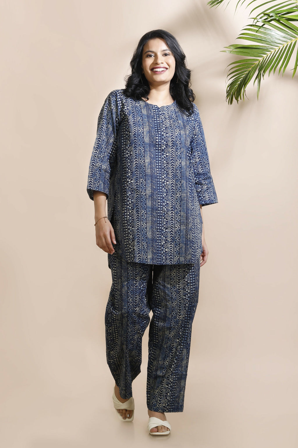 Breathables Blue Abstract Cotton Kurta & Pant Co-Ord Set | Grocsy