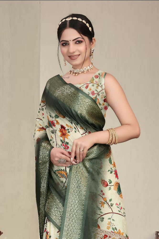 PR Fashion Multi Heavy Rich Cotton Silk Digital Print & Jacquard Saree | Grocsy