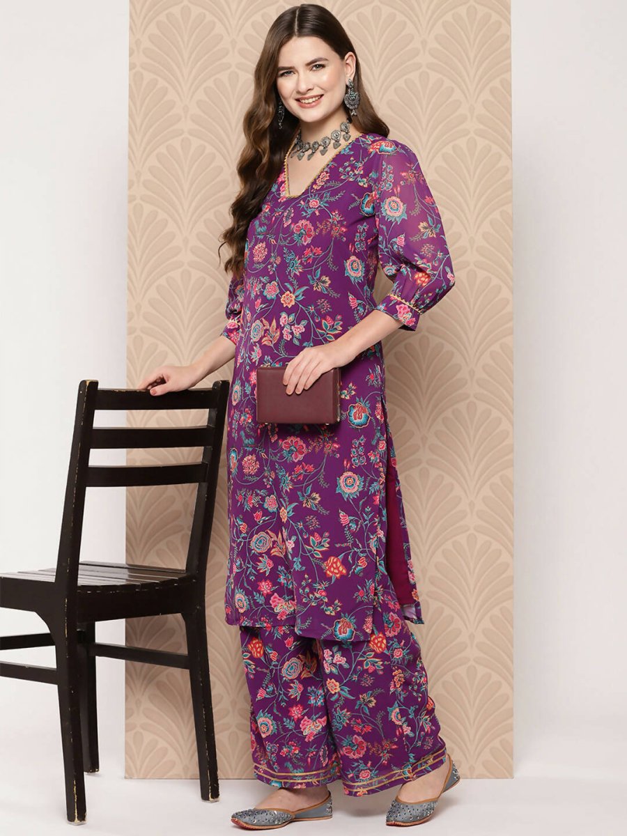 Ahalyaa Women's Traditional wear Kurta Set - Purple | Grocsy