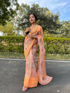 Vamsee Orange Organza Saree | Grocsy