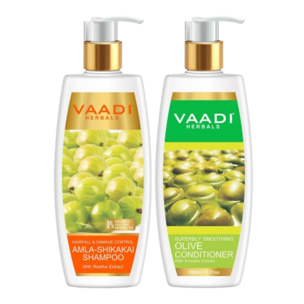 Vaadi Herbals Amla Shikakai Hair Fall and Damage Control Shampoo & Olive Conditioner | Grocsy