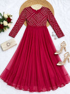Teeya Creation Women's Pink Bandhani Print Anarkali Gown | Grocsy