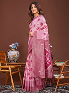 Shree Shyam Fashion Sajni Pink Linen Cotton Saree | Grocsy