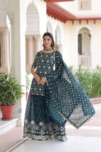 Joban Fashion Rama Green Readymade Kurta Set With Sequence embroidery Work | Grocsy
