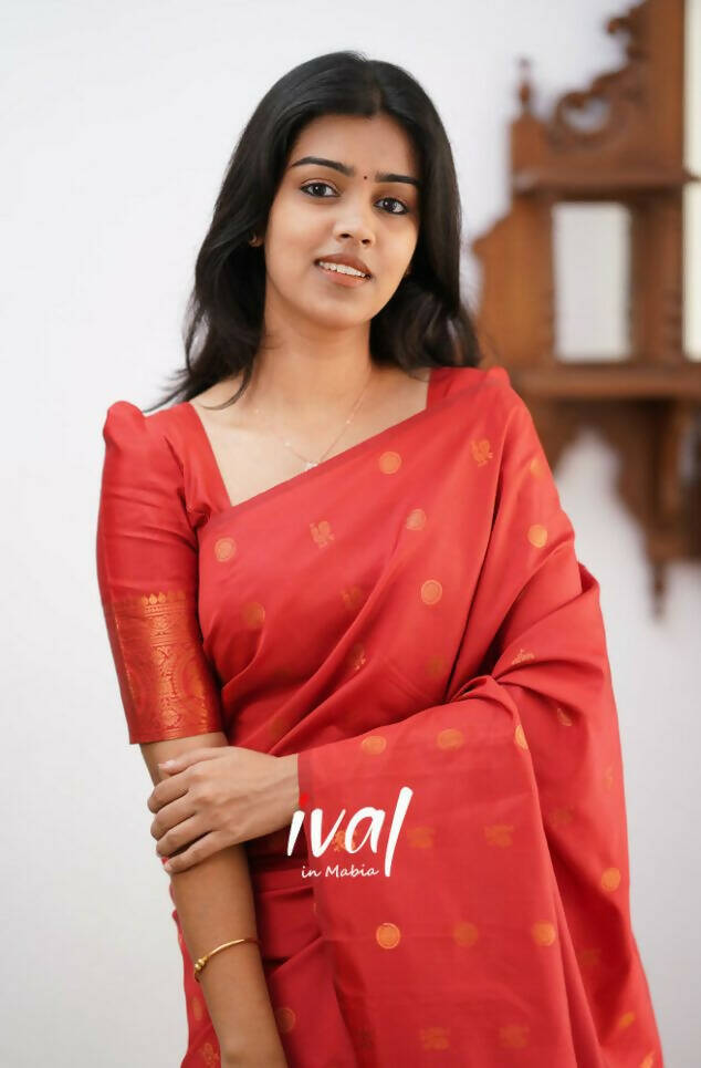 DEIANA'S Beautiful Designer Golden zari Soft Lichi Silk Saree - Orange | Grocsy