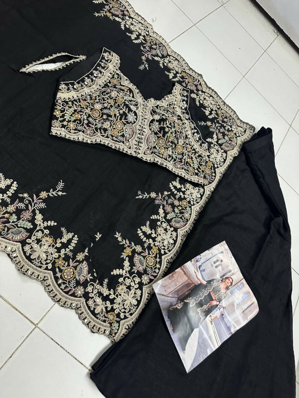 Anaita Black Real Premium Silk Stitched Shrug Suit with Embroidery Work | Grocsy