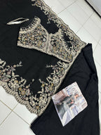 Anaita Black Real Premium Silk Stitched Shrug Suit with Embroidery Work | Grocsy