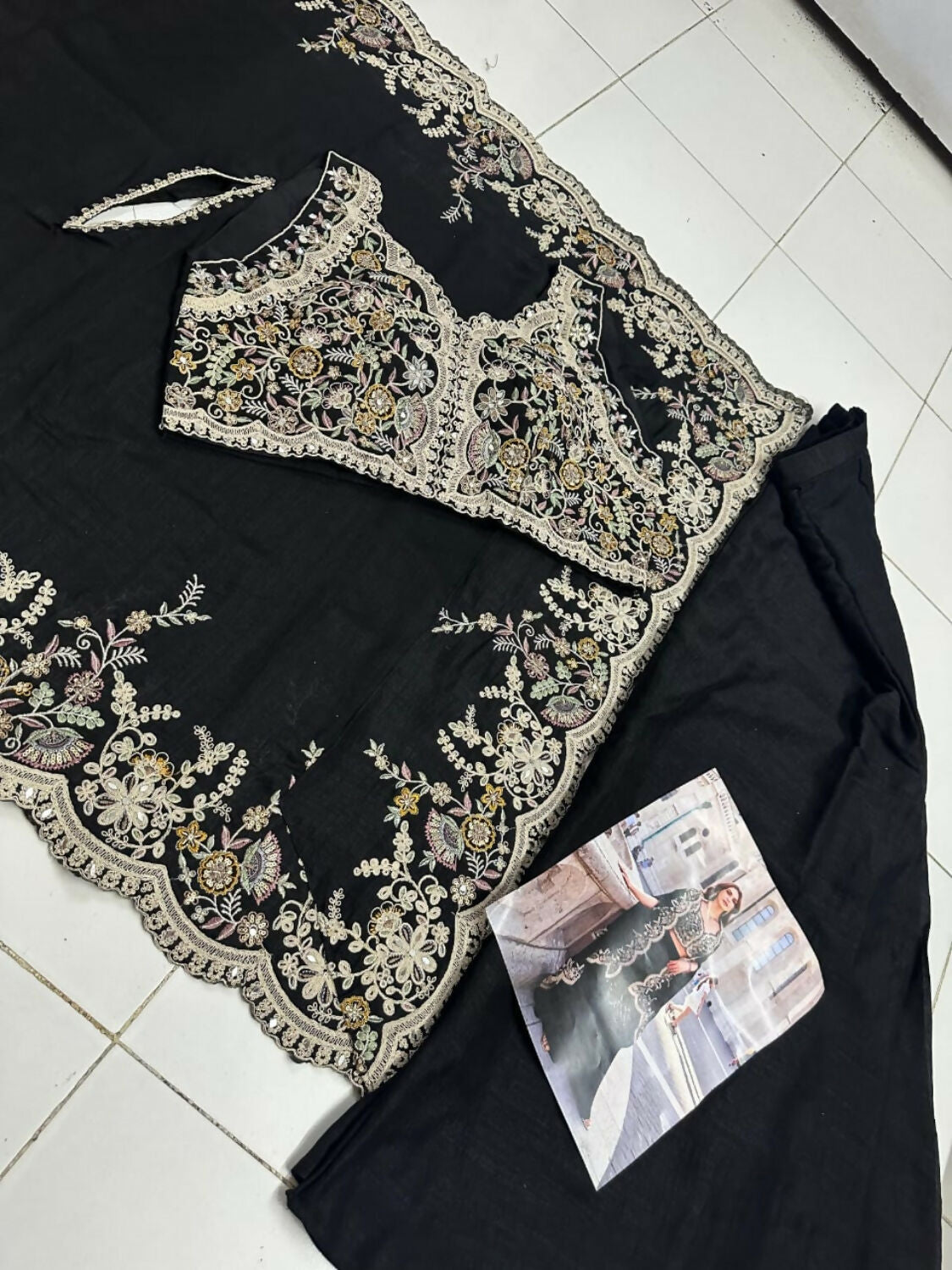 Anaita Black Real Premium Silk Stitched Shrug Suit with Embroidery Work | Grocsy