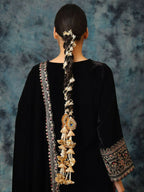 Ruby Raang Gold Gota Pati Work And Black Thread And Mirrors With Gold Stones And Mor Pankh Motif | Grocsy