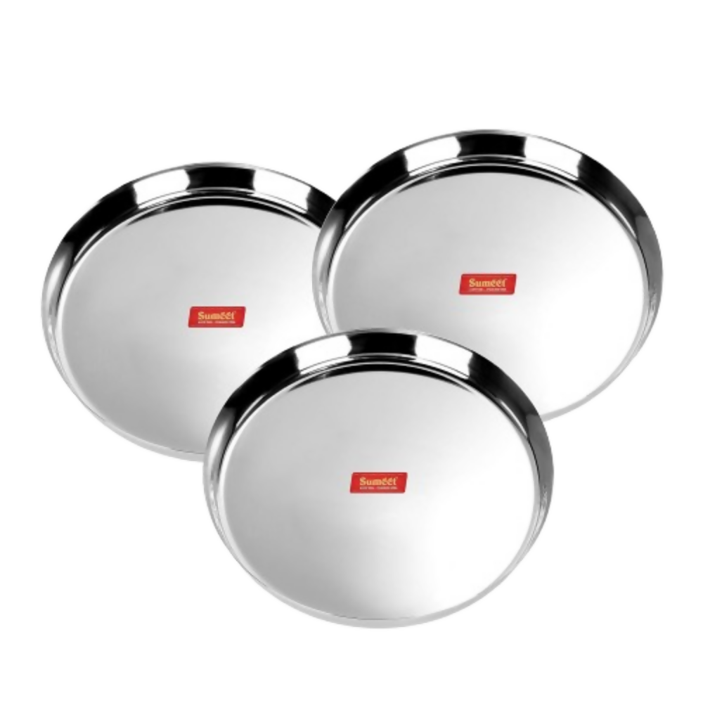 Sumeet 22 Gauge Stainless Steel Traditional Dinner Plate - Set of 3 | Grocsy
