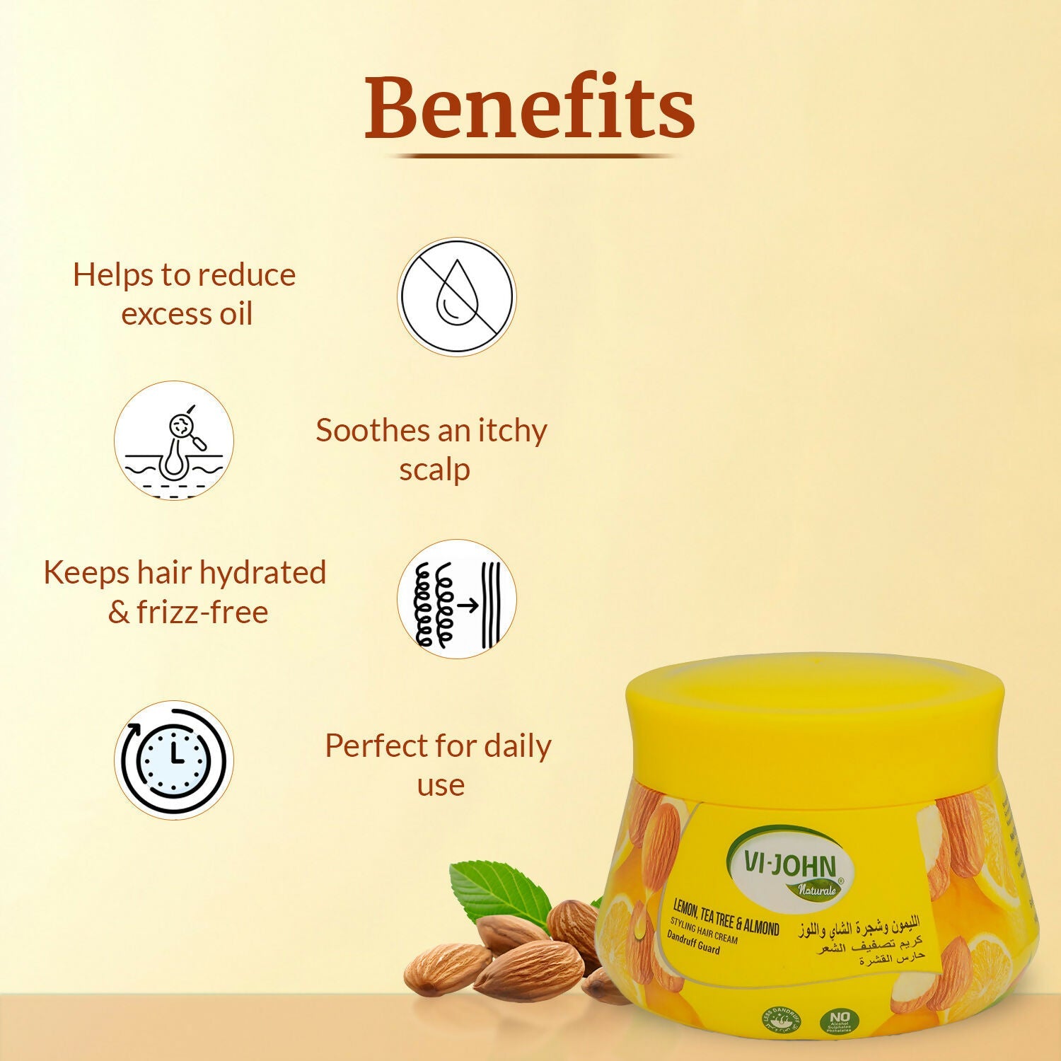 VI-JOHN Naturale Lemon,Tea Tre & Almond Styling Hair Cream Strength & Shine | Grocsy