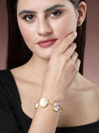 NVR Women's Gold-Polished Handcrafted Mother of Pearl Link Bracelet | Grocsy