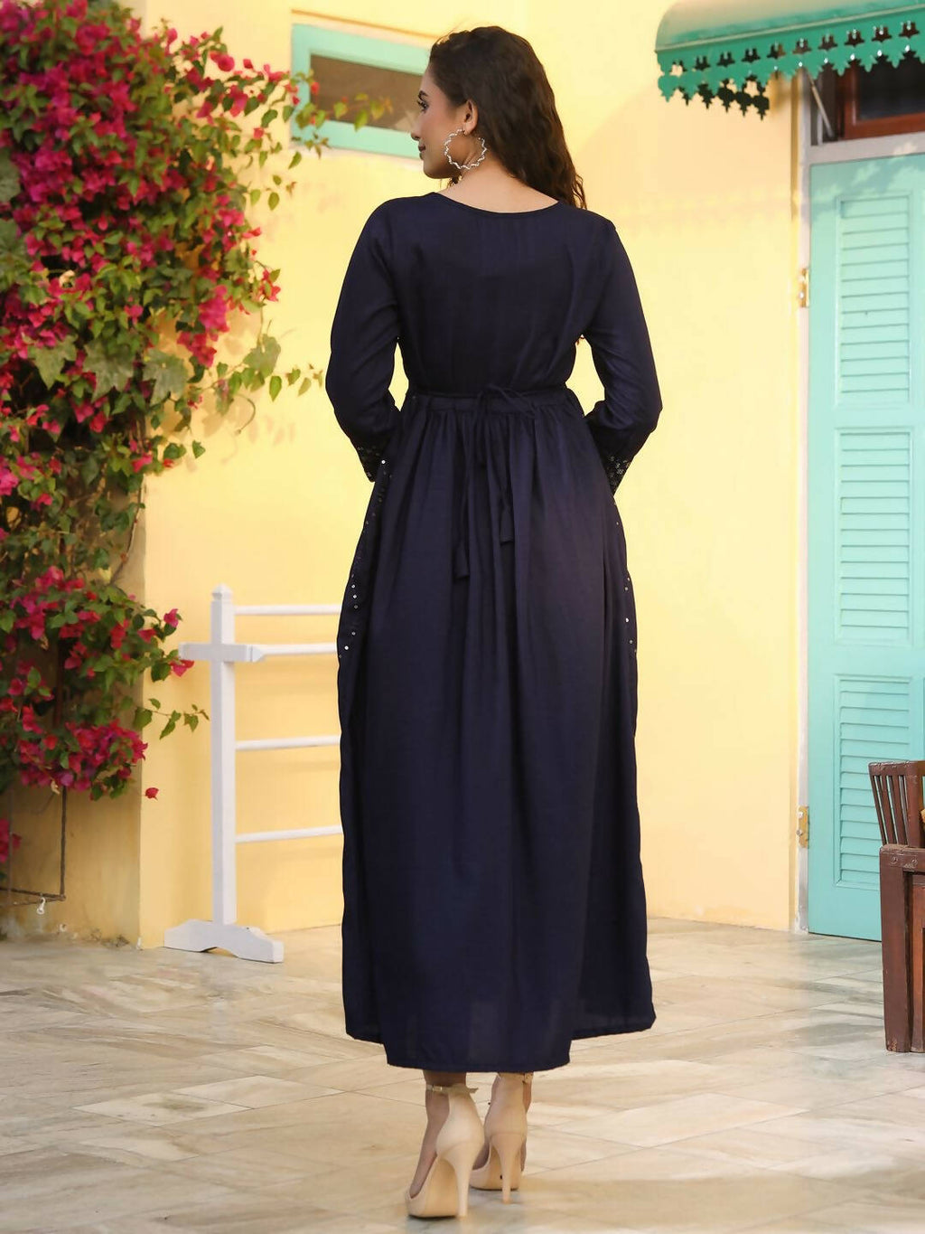 Juniper Women's Navy Festive Embroidered Flared Dress | Grocsy