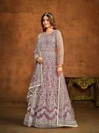 Anaita Lavender Embroidered Net Anarkali Suit | Grocsy