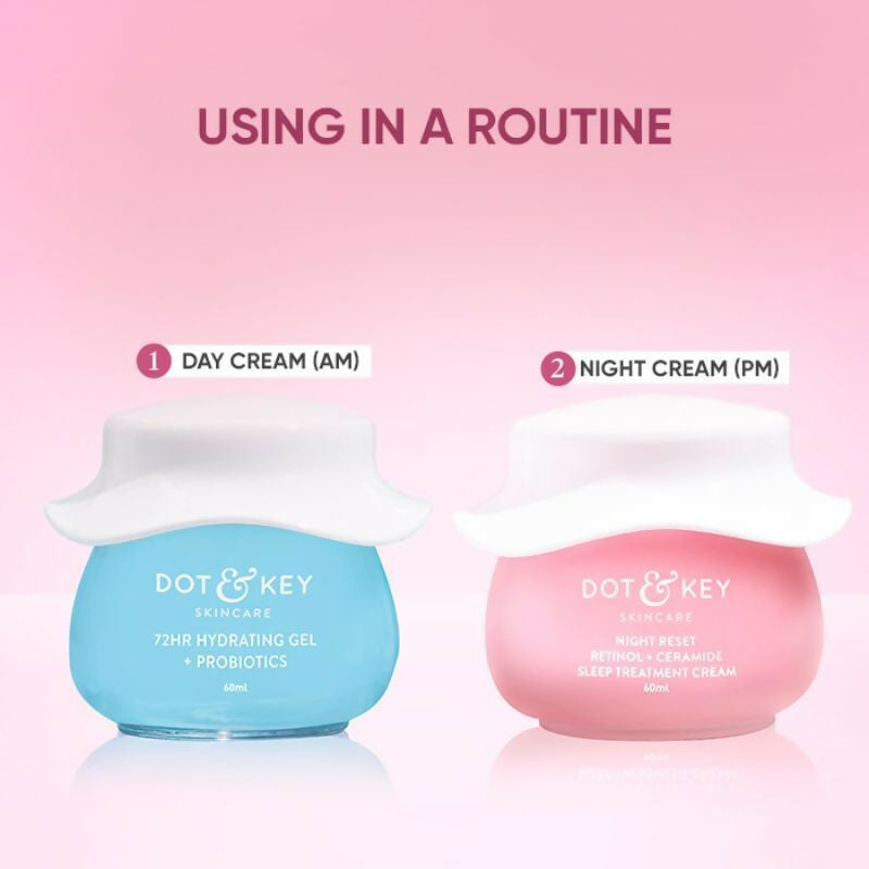 Dot & Key AM PM Routine With Hyaluronic Acid- 72HR Hydrating Probiotics Gel & Retinol Night Cream | Grocsy