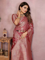 Aastha Fashion Dark Pink Soft Organza Silk Weaving Saree | Grocsy