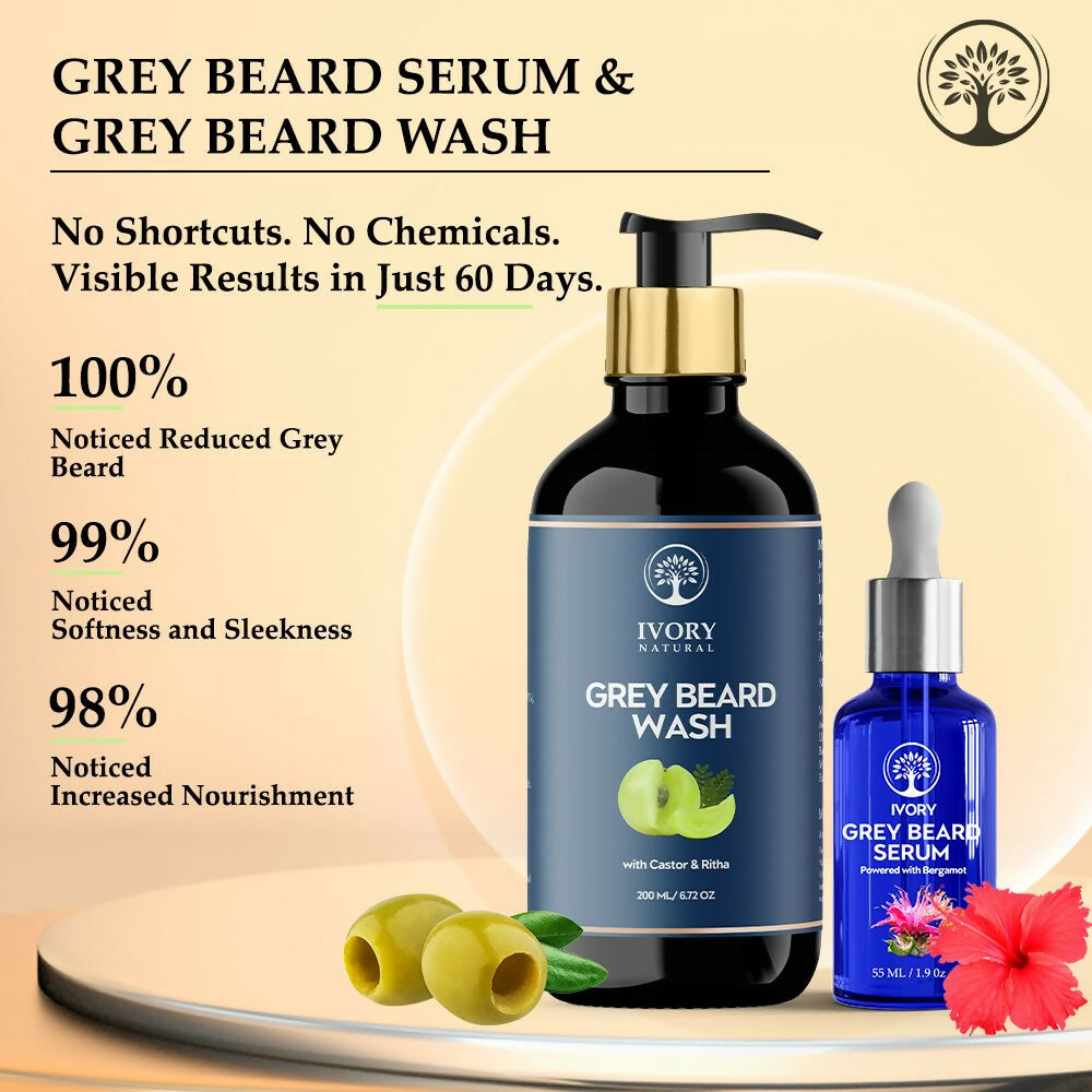 Ivory Natural Grey Beard Combo (Serum + Beard Wash) For Early Graying Beard | Grocsy