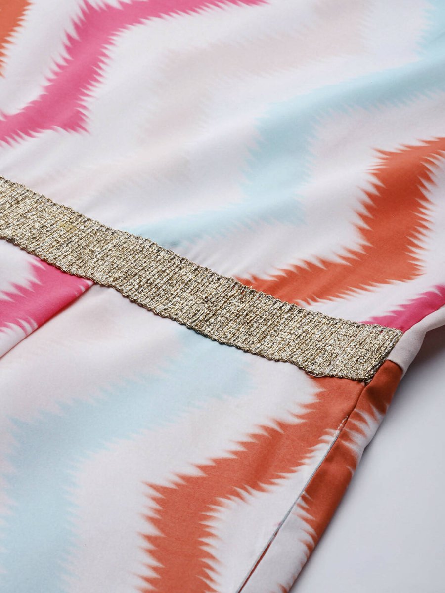 Ahalyaa White & Pink Zig Zag Striped Basic Jumpsuit | Grocsy