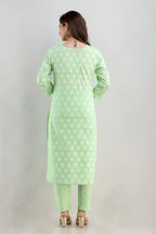 Vamika Printed Cotton Green Party Wear/Casual Wear Kurta Set/Suit | Grocsy