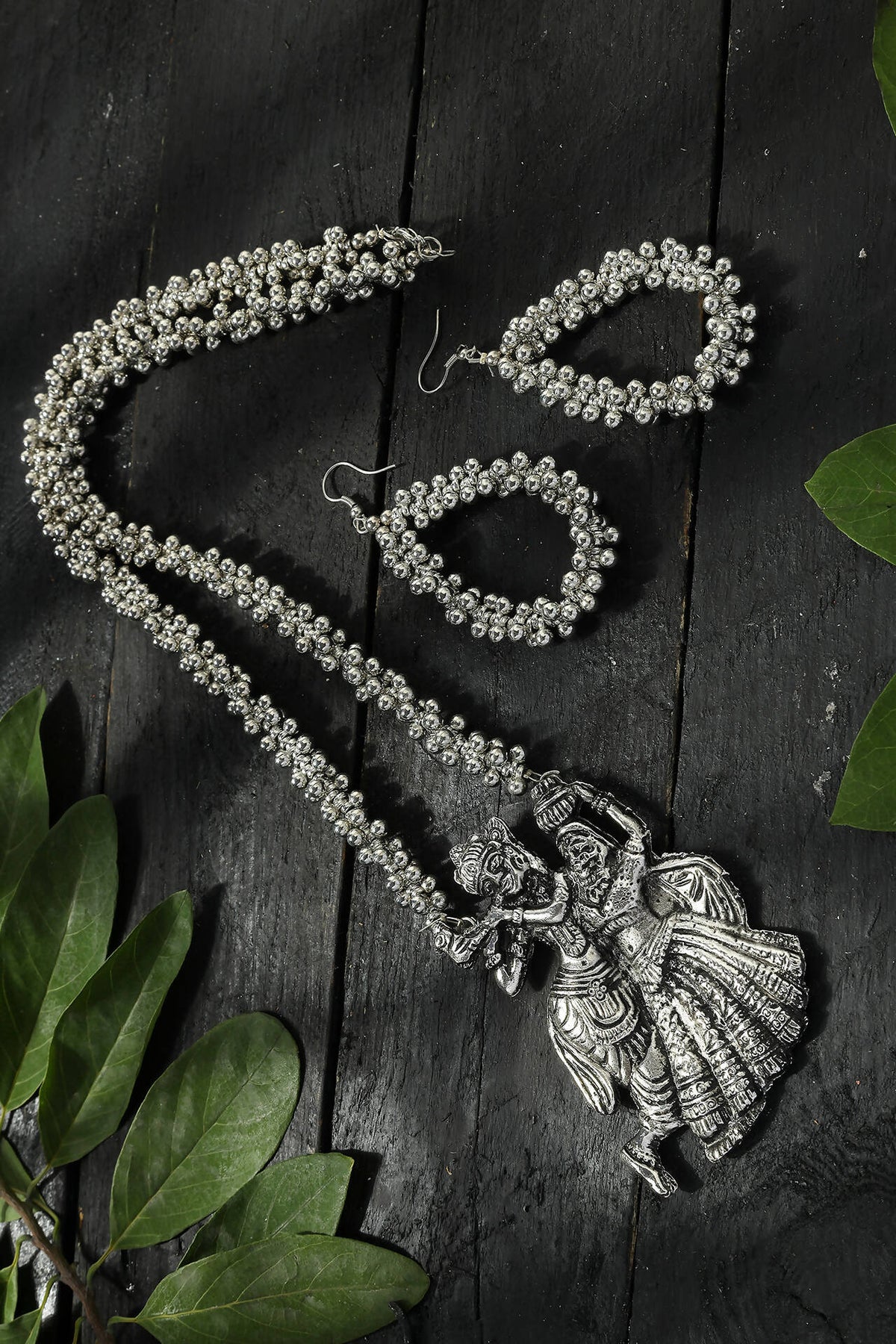 Mominos Fashion Johar Kamal Oxidised Silver-Plated Brass Finish Radha Kishan Long Necklace For Women | Grocsy