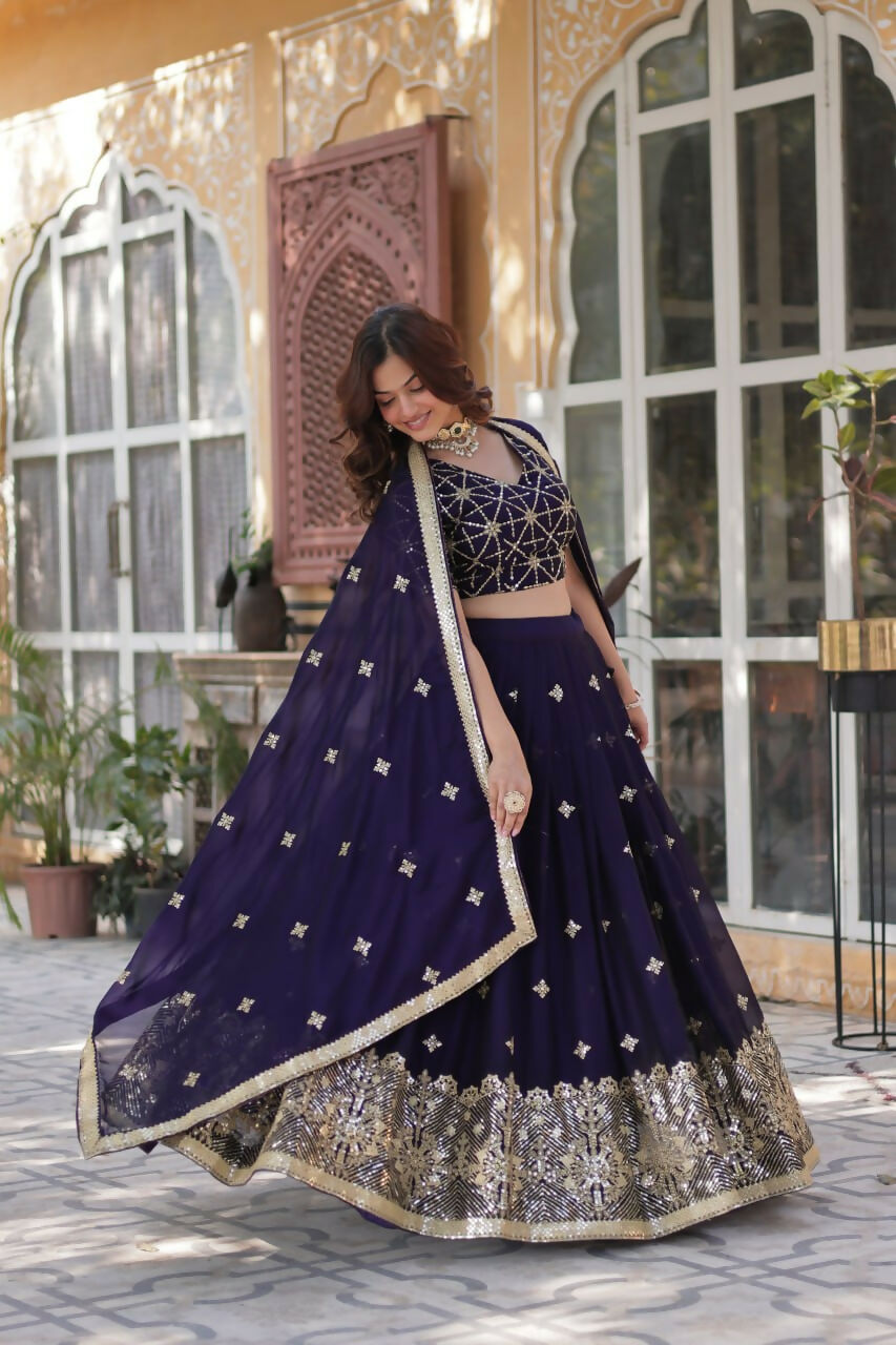 Vastranavya Designer Heavy Sequins & Thread Embroidered work Lehenga Choli - Purple | Grocsy