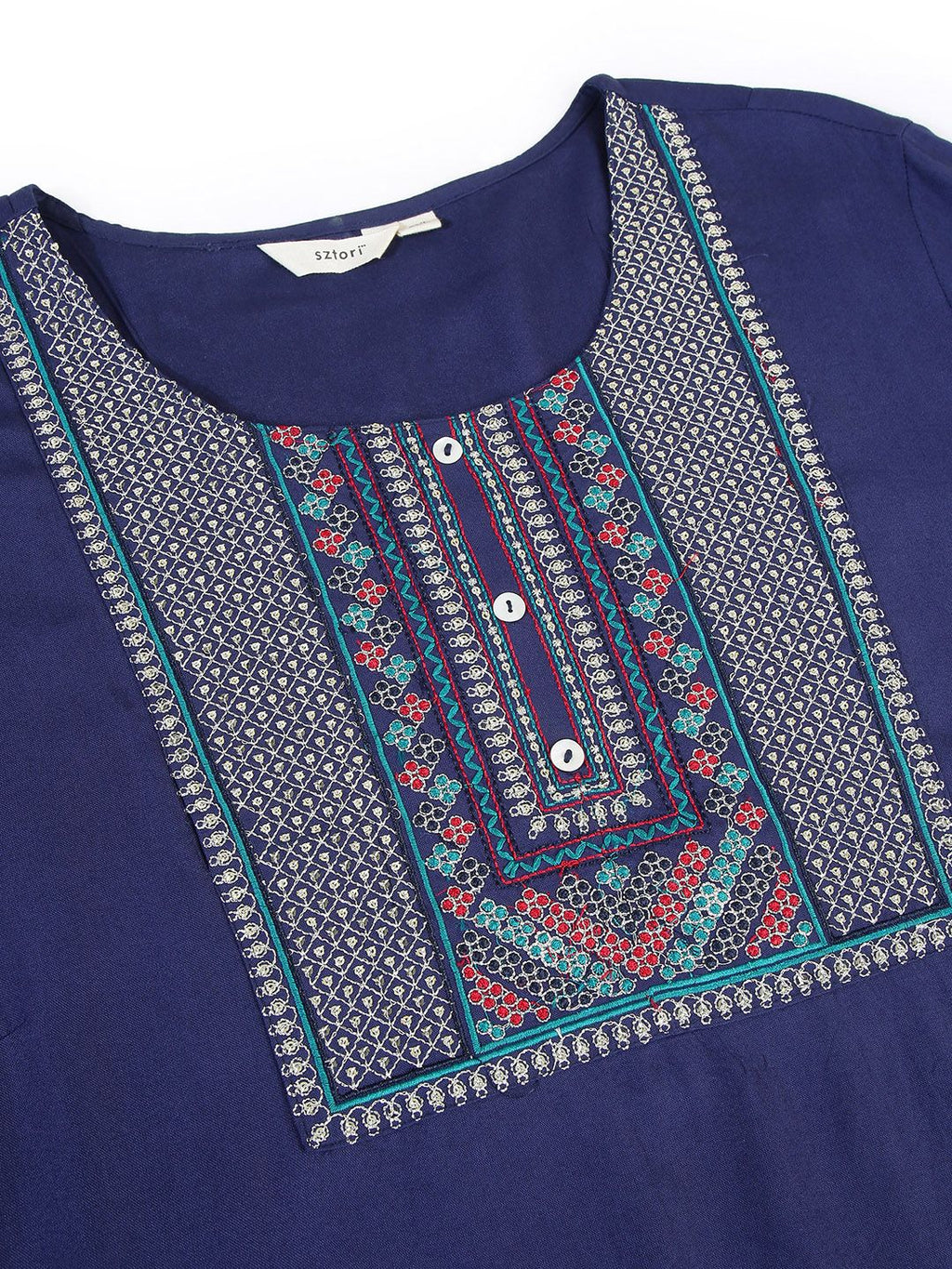 Sztori Plus Size Floral Yoke Design Sequinned Straight Kurta | Grocsy