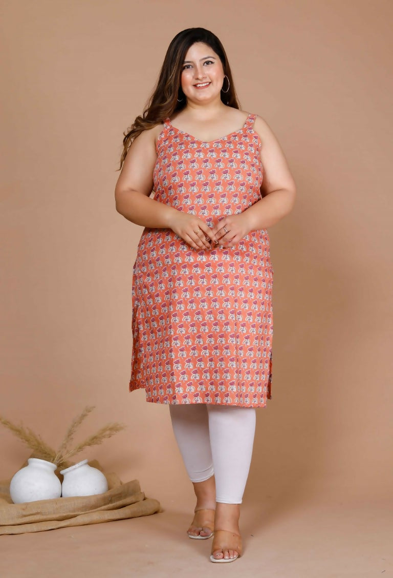 Miravan Women's Plus Size Peach-Coloured Floral Printed Straight Kurta | Grocsy