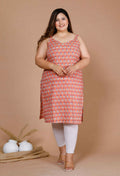 Miravan Women's Plus Size Peach-Coloured Floral Printed Straight Kurta | Grocsy