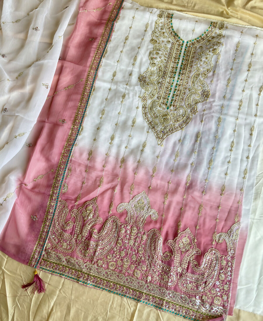 KC Designer Pink Ombre Straight Suit For Women With Hand Embroidery | Grocsy