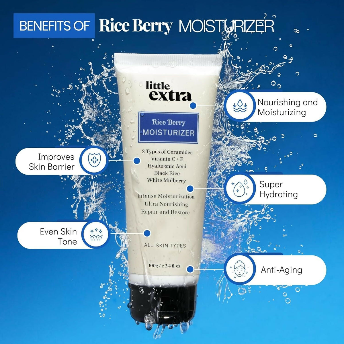 Little Extra Rice Berry Face Moisturizer, Lightweight & Non-Sticky for Glowing Skin, Brightening | Grocsy