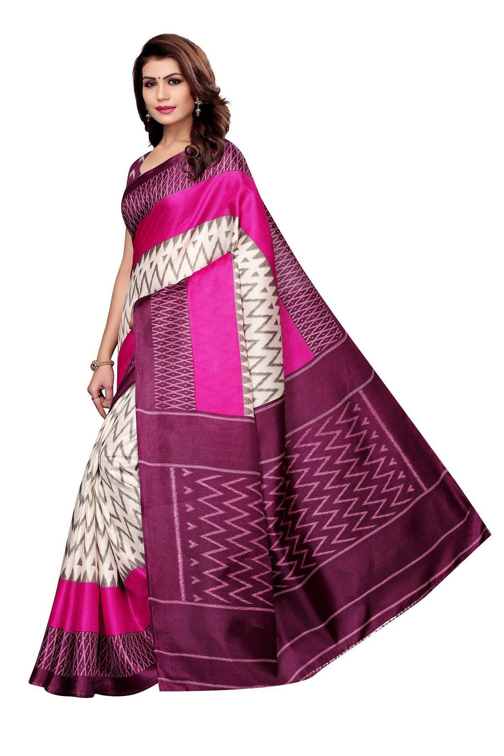 Vamika Wine Red & White Kalamkari With Jhalar Khadi Silk Saree | Grocsy