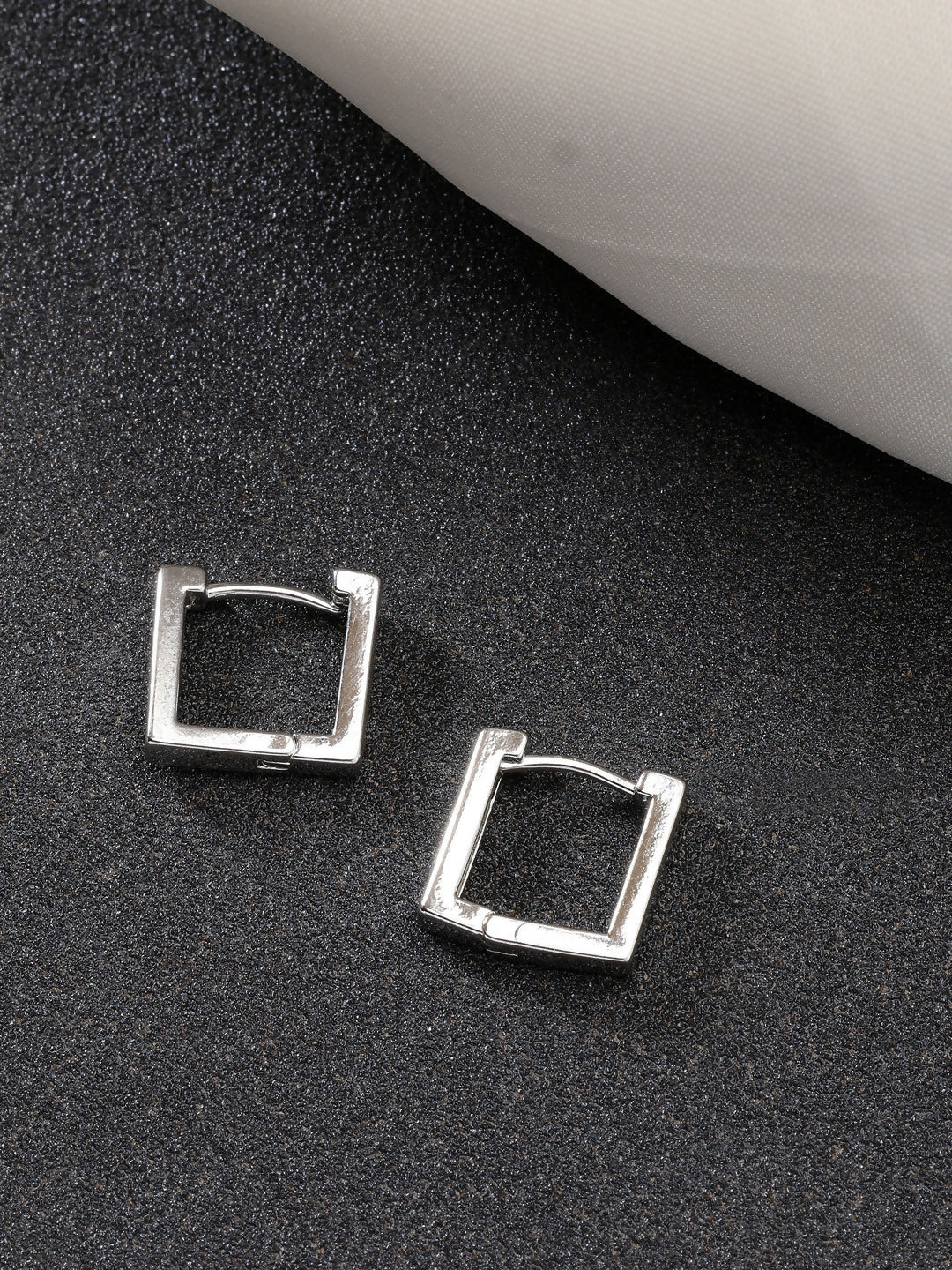 NVR Men's Silver-Plated Geometric Shape Stainless Steel Hoop Earrings
