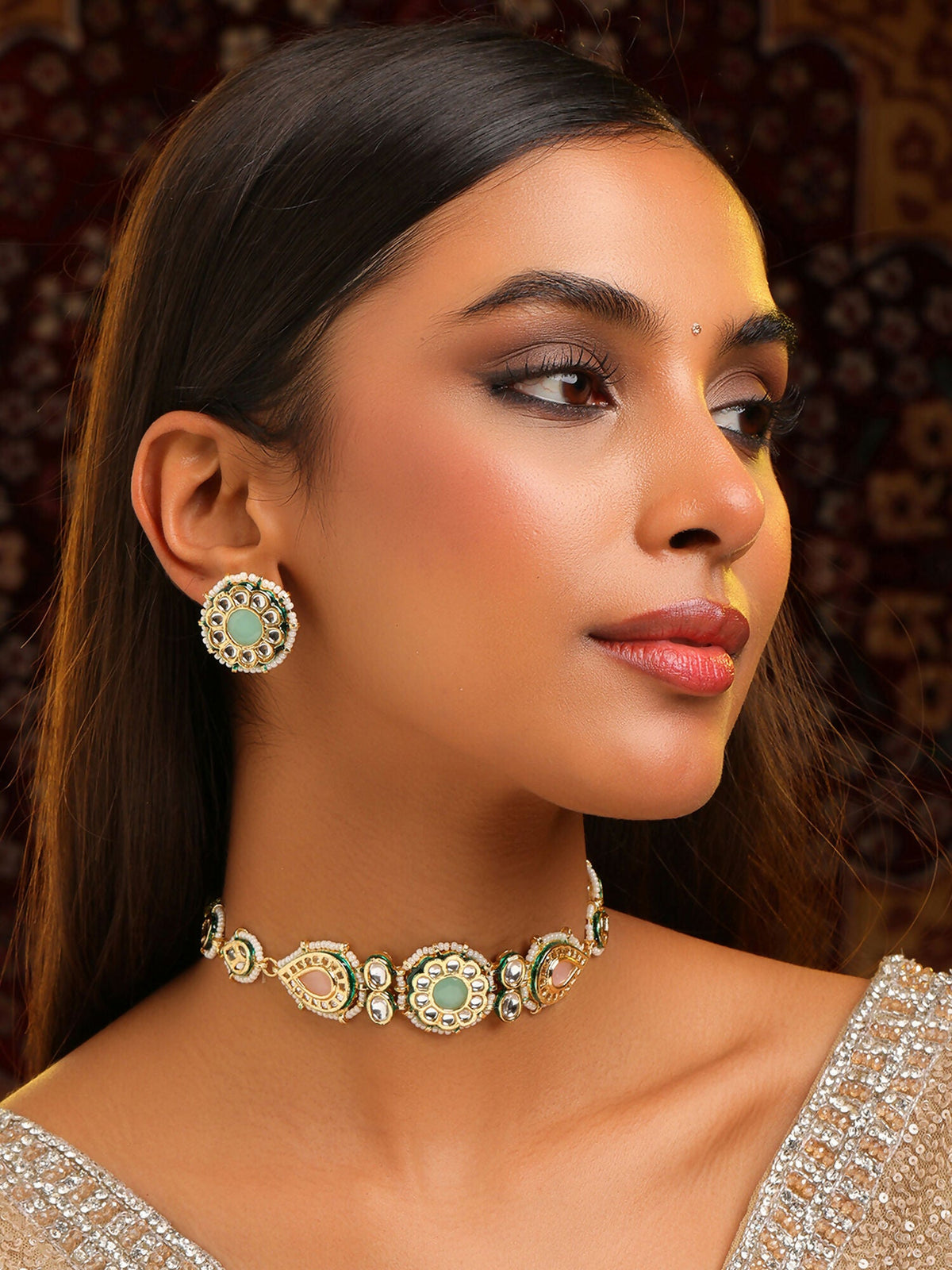 Ruby Raang Kundan Choker Neckpiece With Matching Studs | Grocsy