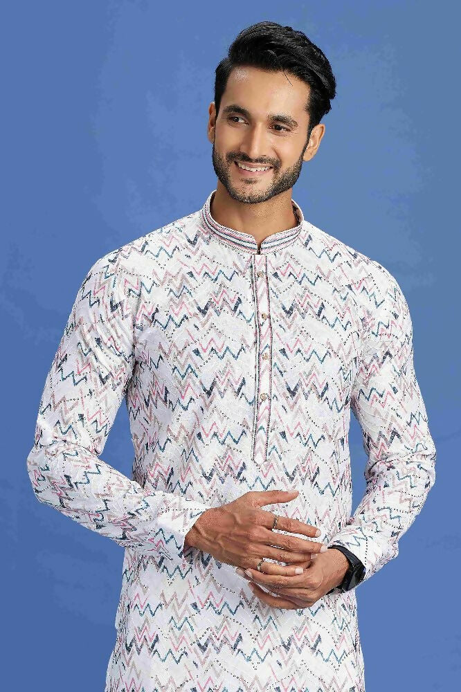 Raivat Ethnic Cotton Embroidery Kurta Pajama In Pink and Blue Colour | Grocsy