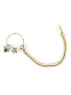 Gold-Polished White Green Kundan-Studded Pearl Beaded Nosepin - Ruby Raang | Grocsy