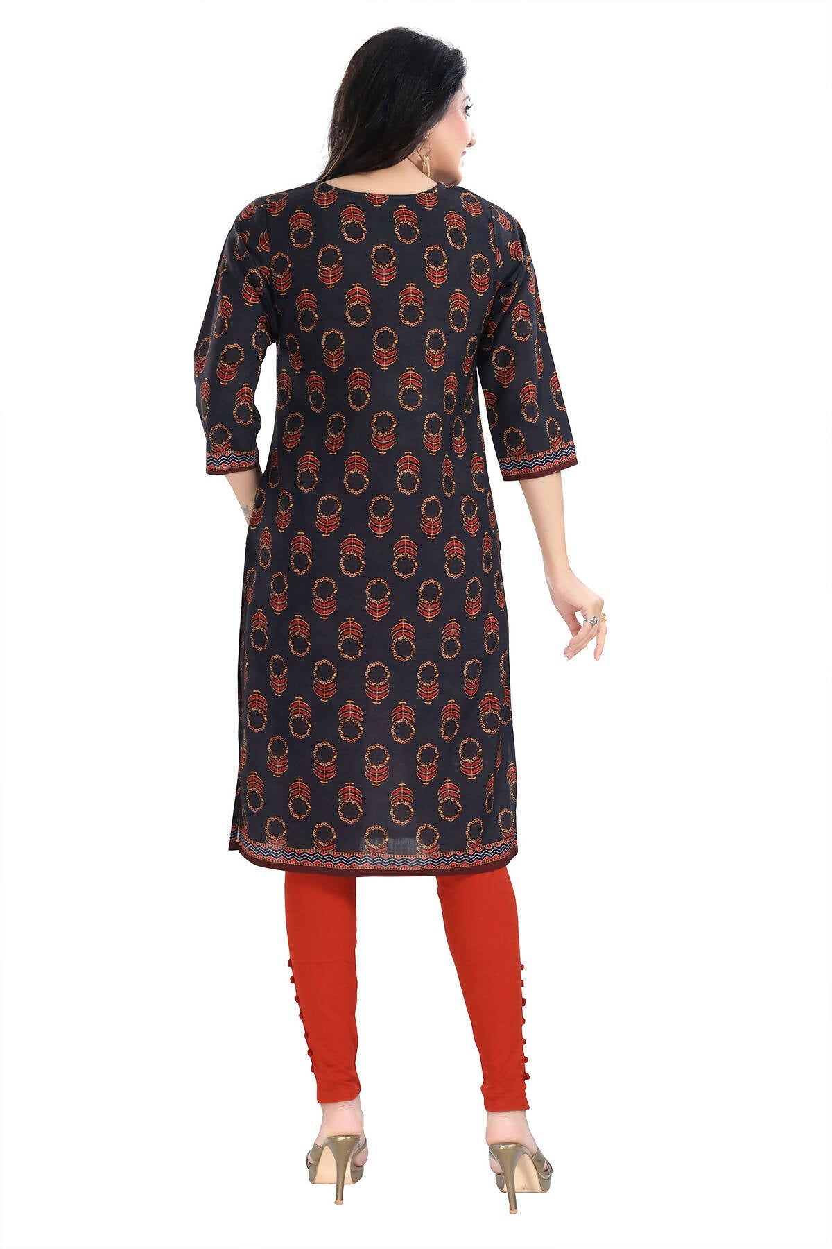 Snehal Creations Elegant Black Designer Digital Print Cotton Slub Fabric Long Kurti Tunic | Grocsy