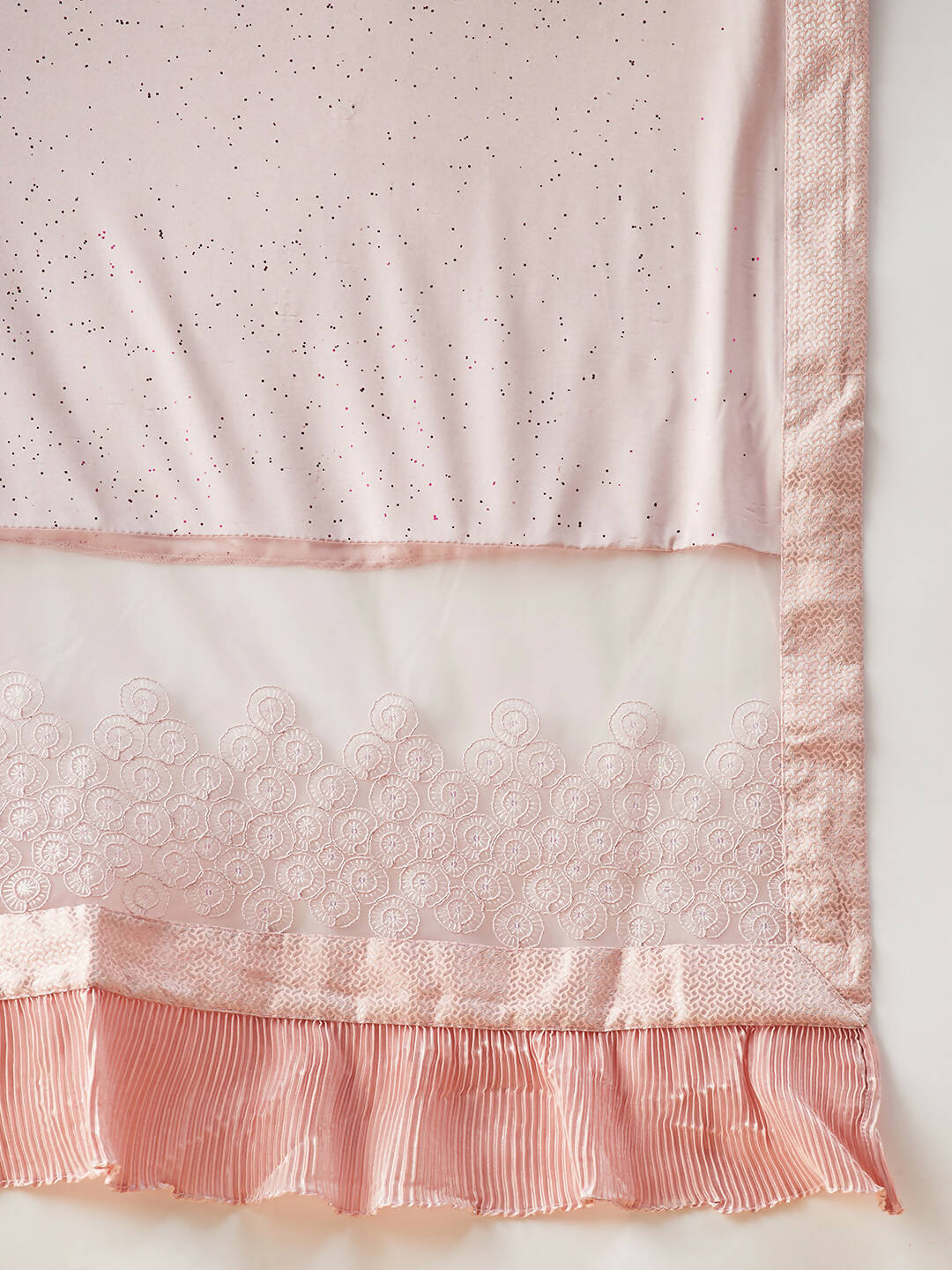 Pink Lycra Frill Details, Hand Embroidered Brooch Saree - Norita Hit Design | Grocsy