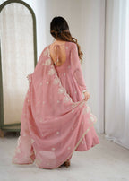 Teeya Creation Peach Color Crunchy Silk Embroidery Work Wedding Wear Gown | Grocsy