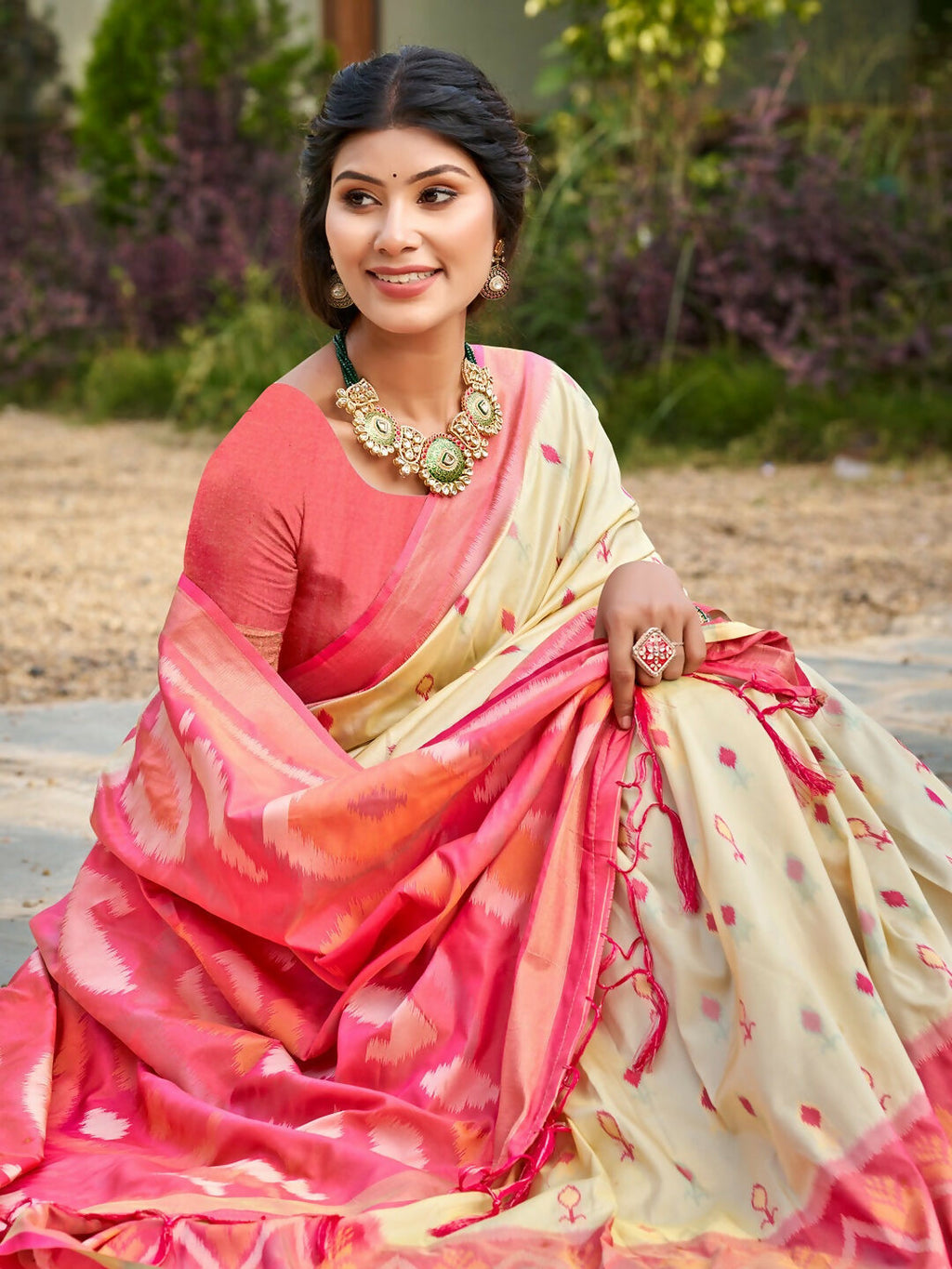 Shree Shyam Fashion Cream Soft Silk Saree | Grocsy