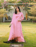 Nikhaar Light Pink Embroidered Art Silk Stitched Straight Cut Kurta Palazzo Dupatta Readymade Suit | Grocsy