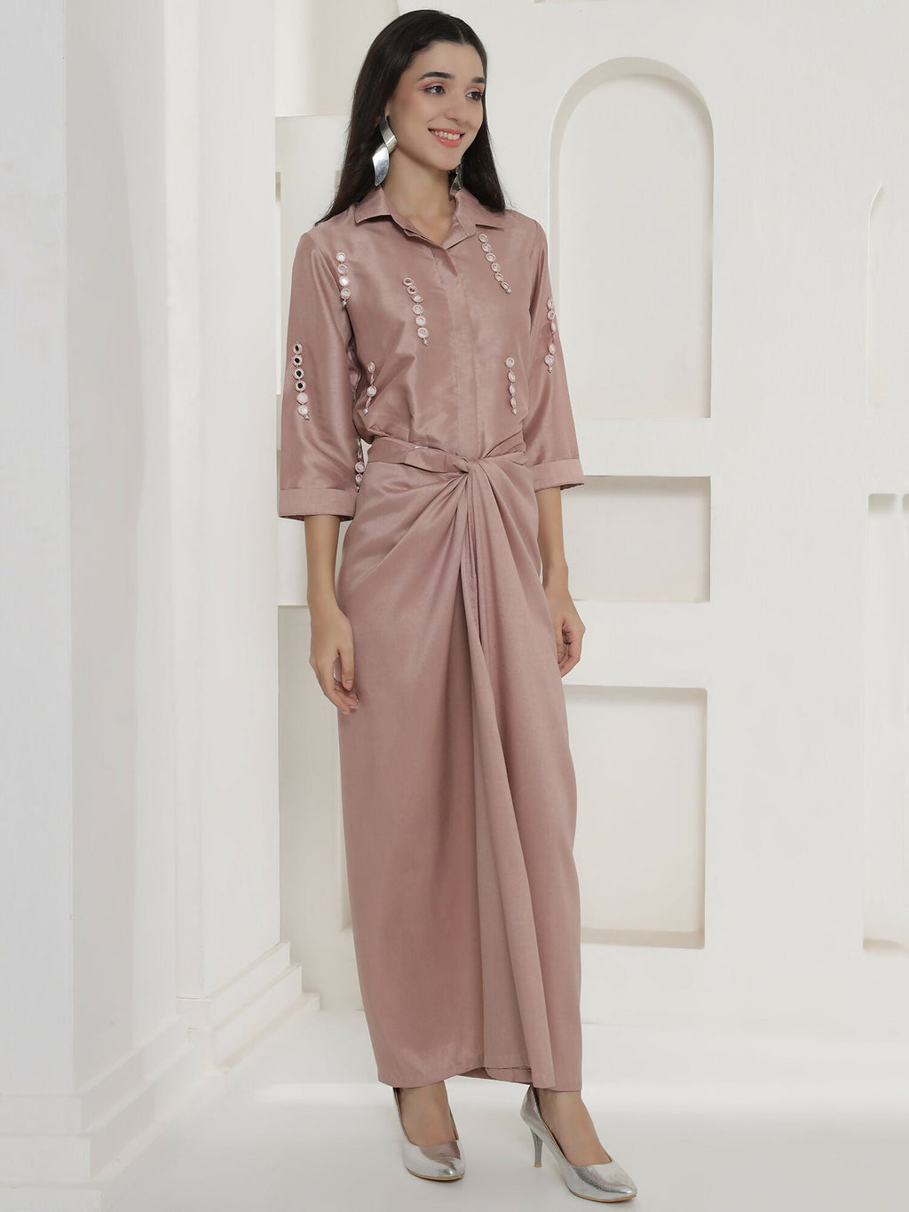 Joban Fashion Rose Gold Tie Knot Skirt Set | Grocsy